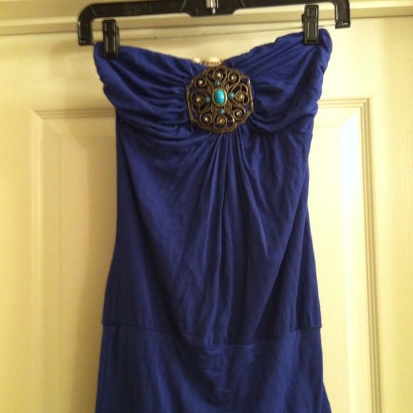 💗Royal Blue strapless top w/ turquoise detail💗 - Picture 2 of 3