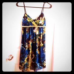 New Abstract dress with gold braided belt