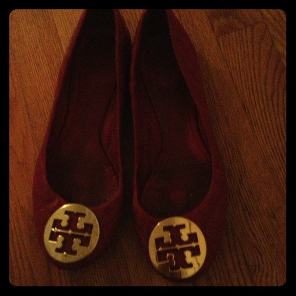 Tory burch red leather quilted flats