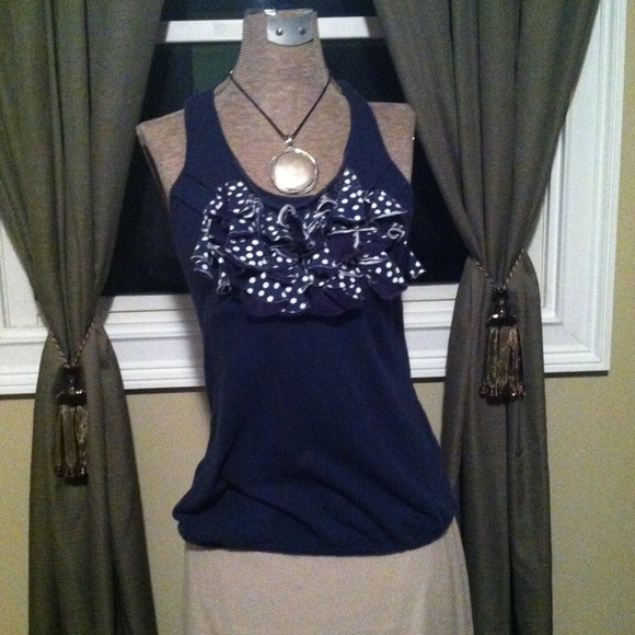 Navy Polka Dot Embellished Anthropologie Top
