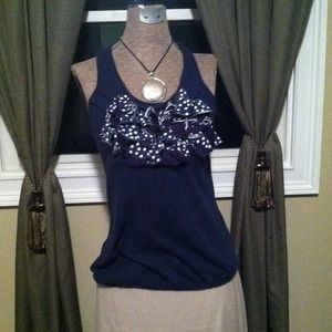 Navy Polka Dot Embellished Anthropologie Top