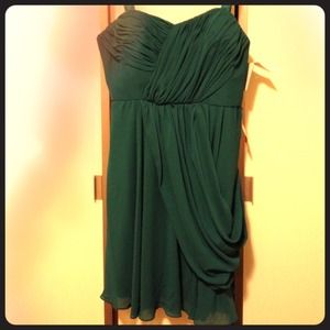 Deep green, short, draped dress