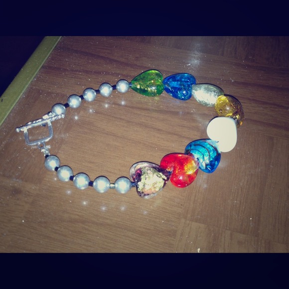 Glass heart bead and sterling bracelet- handmade!