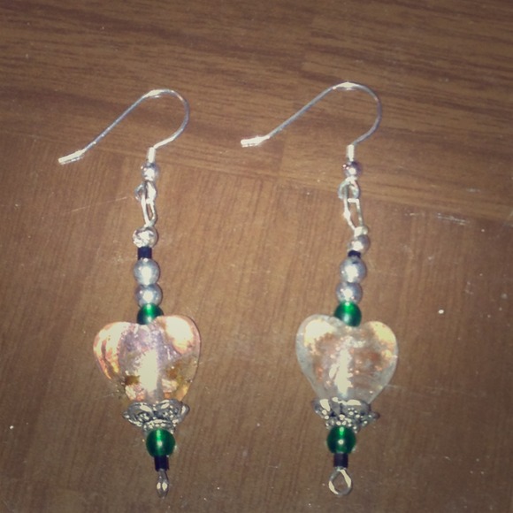 Heart shaped glass bead earrings