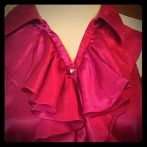 Fuchsia pink satin like blouse rhinestone buttons