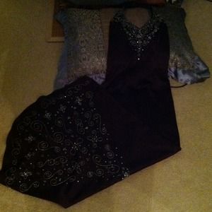 Formal deep burgundy halter top dress