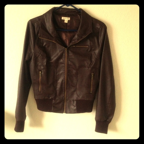 Zenana Outfitters Brown Faux Leather Bomber Jacket