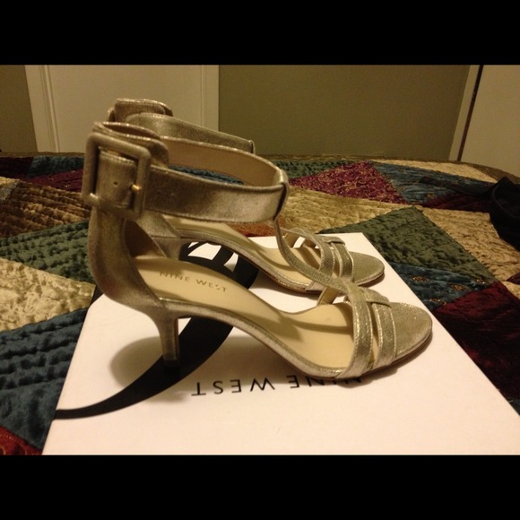Nine West metallic kitten heels.