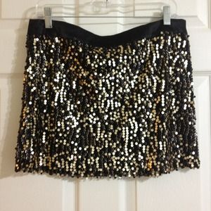 Black and gold sequin mini skirt