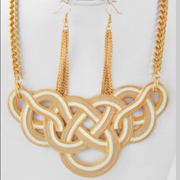 Gold Statement Necklace with Marching Earrings