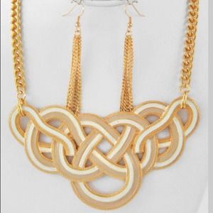 Gold Statement Necklace with Marching Earrings