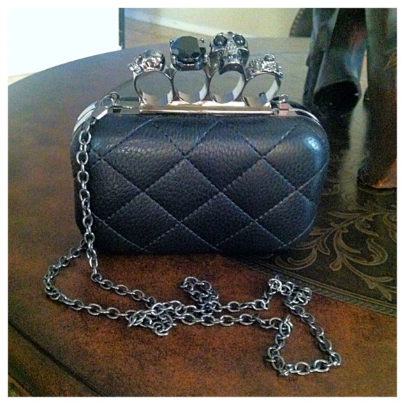 Clutches & Wallets - Black Quilted Knuckle Clutch