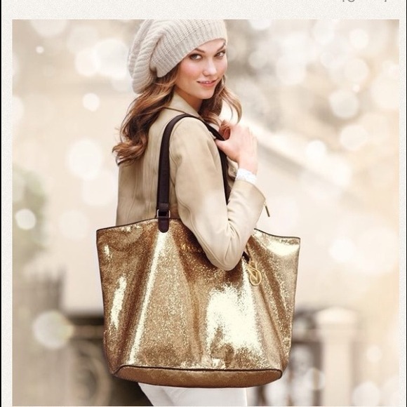 Sparkly gold Victoria's Secret tote bag