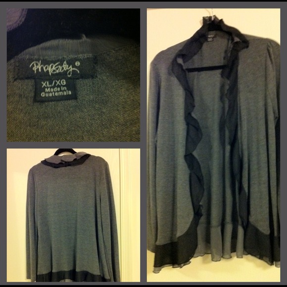 NWOT. Grey Sweater w/ sheer black trim. Size XL