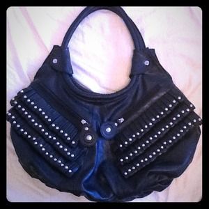 Sondra Roberts sr squared black studded hobo purse