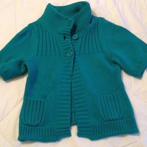 Elbow length three button teal sweater