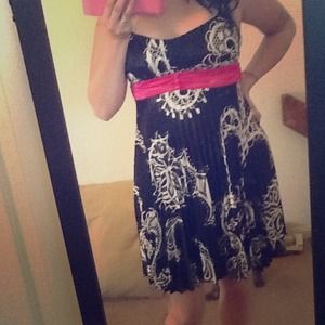 B. darlin black n white dress with pink satin tie