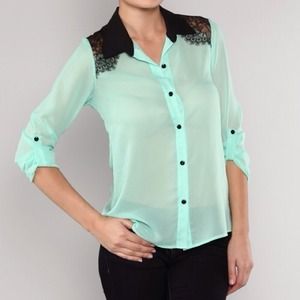 Mint Lace Button Up