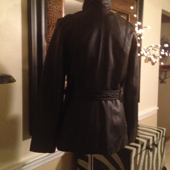 Nine West - Black Belted Zip Front leather jacket - Picture 2 of 3