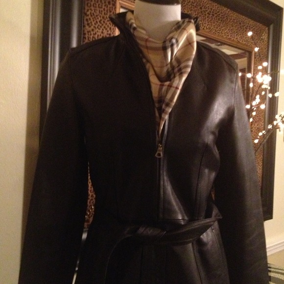 Nine West - Black Belted Zip Front leather jacket - Picture 3 of 3