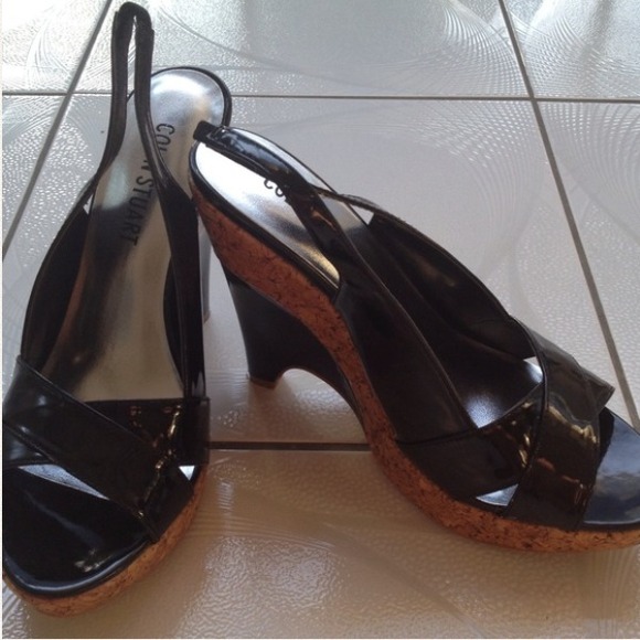 Colin Stuart Black Patent Leather Cork Wedges 8.5 - Picture 4 of 4
