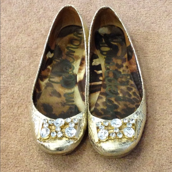 Sam Edelman Women’s Gold Snake Ballet Flats-Size 8 - Picture 1 of 3