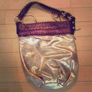 Brown&Gold Iridescent leather and Boa print bag