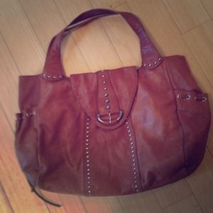 Large Studded Brown Leather Bag (made in Italy)