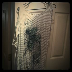 Forever 21 open shoulder peacock feather shirt