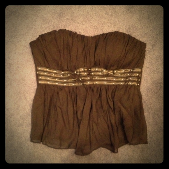 Strapless chiffon shirt with leather accents - Picture 1 of 4
