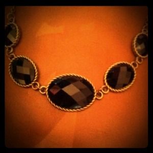 Host PickBlack cut stone look gold rope necklace