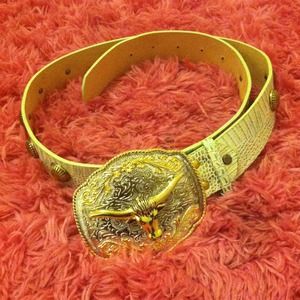 Beautiful gold and mint green bull belt!