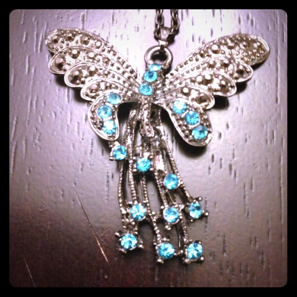 Large butterfly necklace with blue stones