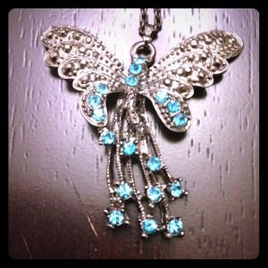 Large butterfly necklace with blue stones