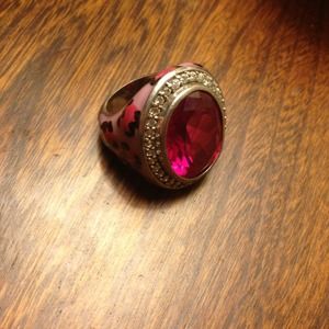 Hot Pink Leopard Print Cocktail Ring