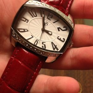 Red Genuine Leather Snake Skin Watch