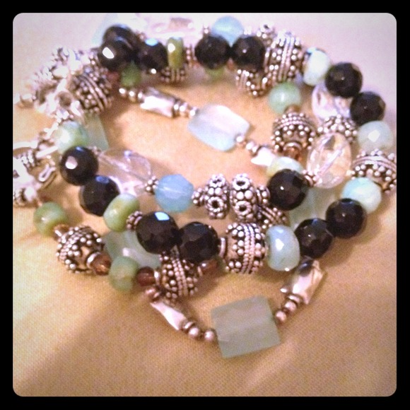 SOLD in bundle  7" sterling silver onyx & gemstone