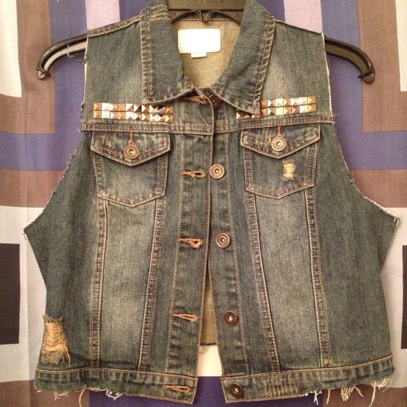 Jackets & Blazers - Studded & Destroyed Blue jean vest