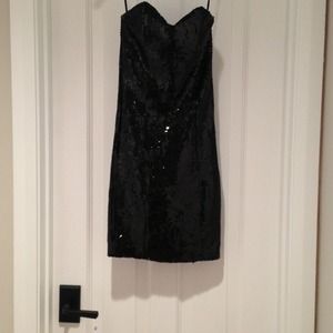Strapless black sequined princess neckline dress