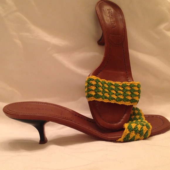 🔴SOLD🔴PRADA Yellow/Green Raffia Slides - Picture 2 of 4