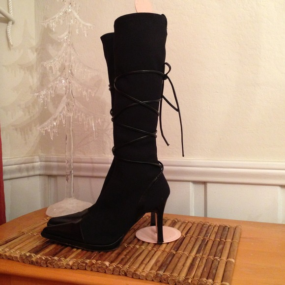 Charles David Black Stretch Boots w Lace