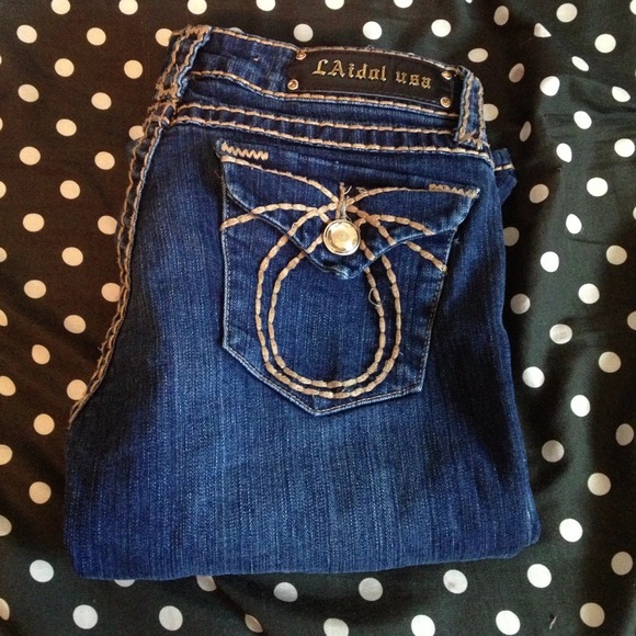 LA Idol jeans dark wash bronze outer stitch