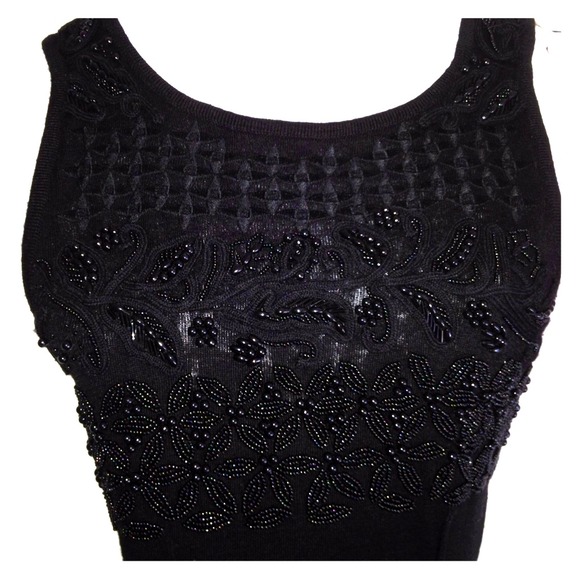 Black beaded evening dress