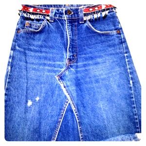 Jean skirt with bead work belt