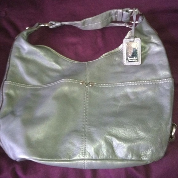 grey real leather Tignanello hobo bag
