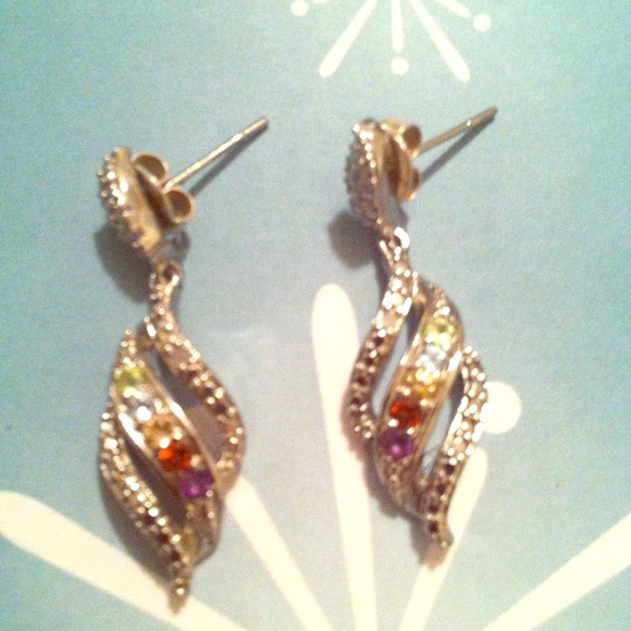 Diamond and gems sterling silver earrings