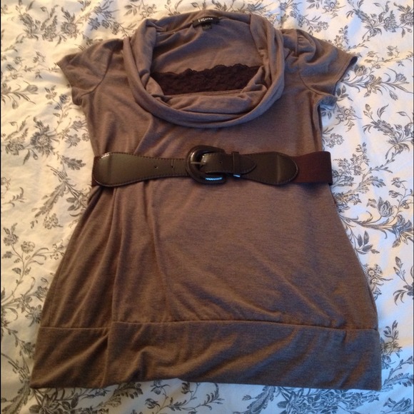 Banded Cowl Neck Top Removable Belt