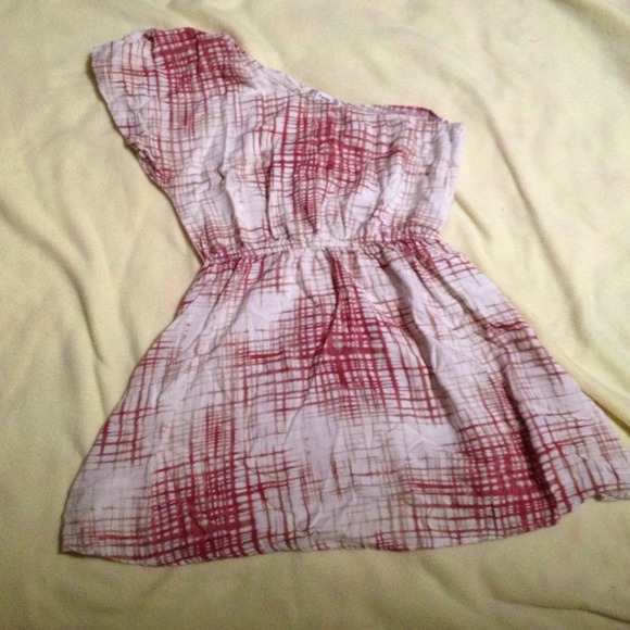 Papaya plaid one shoulder dress