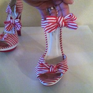 Red and white striped heels! RESERVED!!