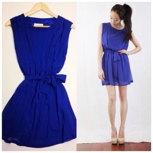 Blue Flowy Dress with Tie Belt